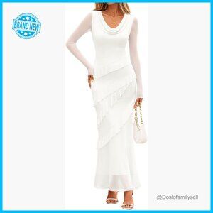 Elegant Cowl Neck Maxi Dress Long Sleeve Bodycon Formal Cocktail Party Wear